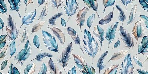 Beautiful Watercolor Feathers Nature Blue Green Art Decoration