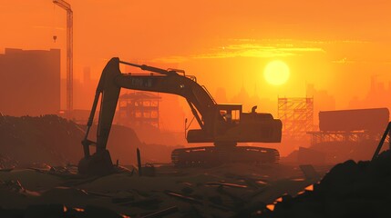 Canvas Print - excavator at construction site. 