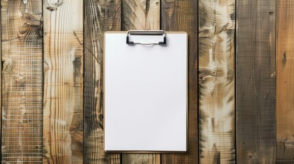 Wall Mural - Mockup of white sheet on wooden background with clipboard