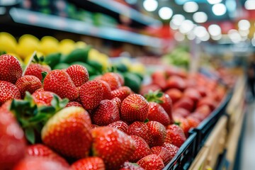 Poster - Colorful Cartons of Fresh Strawberries at Market