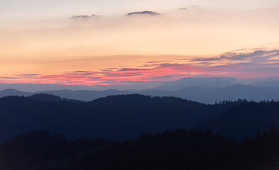 Wall Mural - Mountain landscape at dusk. Mountains at sunset.