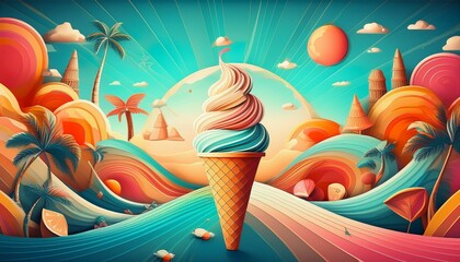 Wall Mural - an abstract background representing a summer vacation and ice cream