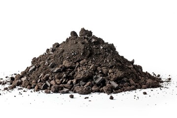 A pile of dirt sits atop a clean white surface, providing a striking contrast