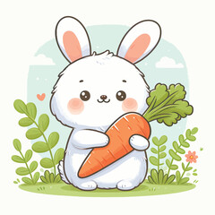 Canvas Print - A rabbit holding a carrot Adobe Illustrator Artwork