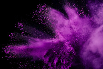 Wall Mural - abstract purple powder splash on black background