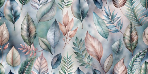 Wall Mural - Watercolor painting of leaves