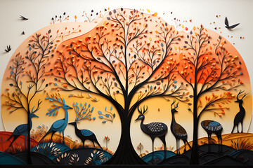 Gond Paintings isolated on transparent background.