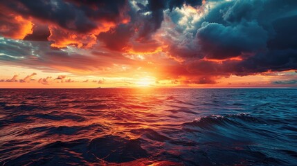 Canvas Print - Stunning Sunset over Ocean with Dramatic Sky Filtered Image with Space for Text