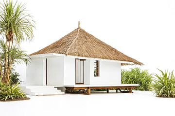 Wall Mural - White Tropical Bungalow with Thatched Roof