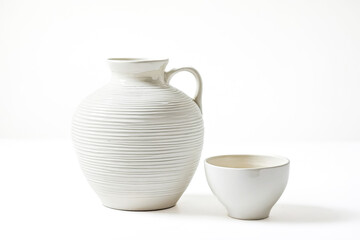 Poster - White ceramic vase and bowl on white background