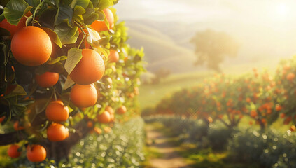 Canvas Print - Orange Grove at Sunset.