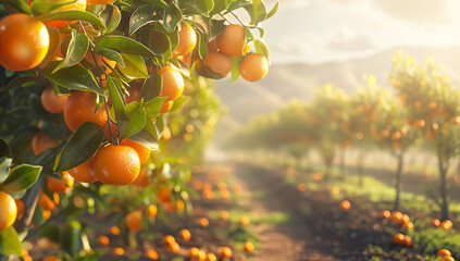 Canvas Print - Orange Orchard in Sunlight.