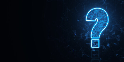 Poster - Glowing Question Mark with Network Connections on Dark Background. 3D Rendering