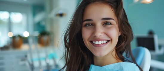 Wall Mural - Happy Woman Smiling in Dentist Chair