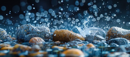 Wall Mural - Water Droplets Splashing on Stones