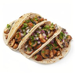 Poster - Four delicious mushroom tacos piled high with fresh toppings