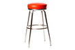 © tohceenilas - A sleek, metallic bar stool with a vibrant red seat, perfect for enhancing modern kitchen or bar interiors with a touch of retro flair.