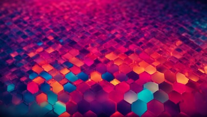 Wall Mural - Neon Hive: A vibrant 3D render of glowing, colorful hexagons forming a mesmerizing honeycomb pattern. Perfect for tech, music, or abstract backgrounds. 