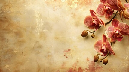 Sticker - Vintage background with orchids and space for text