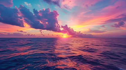 Sticker - Sunset over the Ocean with Pink Clouds.