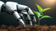 © Piya W. - A robotic hand gently interacts with a young plant, symbolizing the fusion of technology and nature.