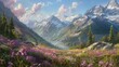 © Thirawat - A mountain valley painted with blooming rhododendrons and alpine wildflowers, their vibrant colors contrasting with the rugged peaks dusted with remnants of snow in late spring.
