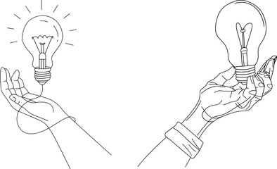 Poster - The drawing shows a light bulb with a continuous line. Electric lamp.