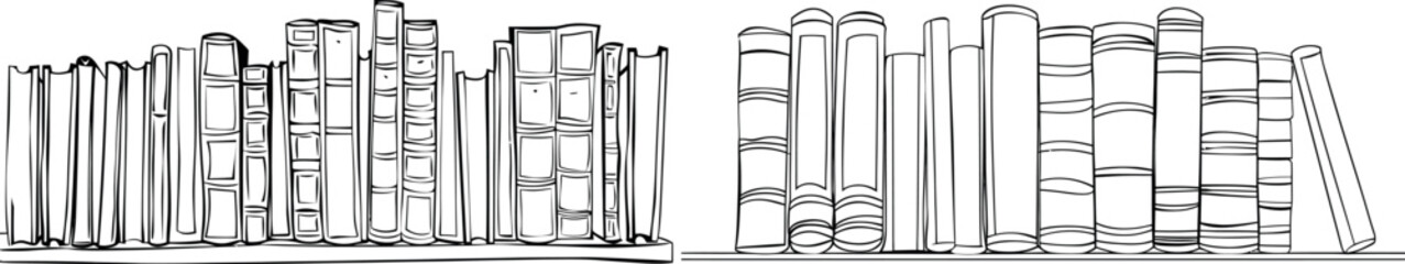 Aufkleber - Books on the shelf one line art. Continuous line drawing of book, library, education, school, study, literature, paper, textbook