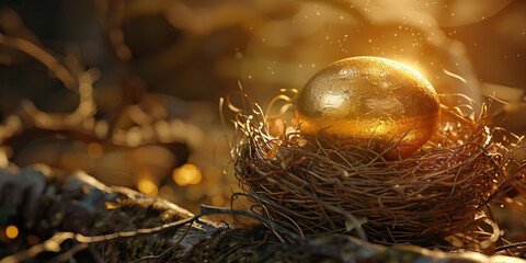 The golden egg a nest shaed place of rest for a new beginning. Gold.