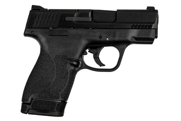 Poster - Modern semi-automatic pistol isolate on a white background. Armament for the army and police. Short-barreled weapon