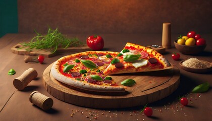 Canvas Print - pizza on a wooden board