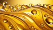 © happyjack29 - Abstract close up of golden oil wave with bubbles on yellow background. Clear wavy liquid backdrop