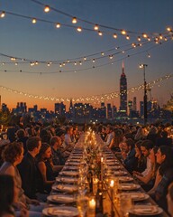 Wall Mural - a group of people sitting at a long table