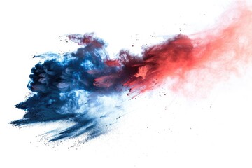 Wall Mural - A red and blue cloud of smoke on a white background, ideal for use in abstract or conceptual art, design, or as a unique visual effect