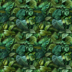 Poster - Lush green tropical leaf pattern