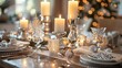 © Aliaksandra - winter dinner decor, the dining table is elegantly set for a festive winter dinner, with silver candle holders and sparkling snowflake decorations, adding glamour to the room