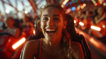 happy girl on the roller coaster