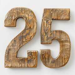 25 wooden number twenty-five on white background