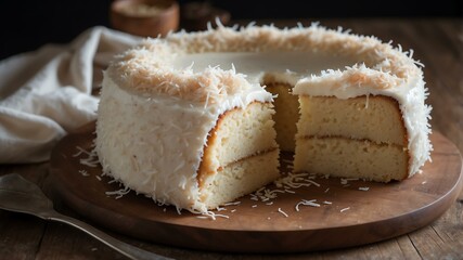 Wall Mural - an image of a single perfectly frosted coconut cake on background