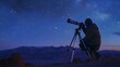 © Banstanks - astronomer observing the night sky through a telescope on a clear desert night