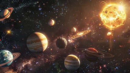 Wall Mural - spiral galaxy with planets and stars in deep space. solar system with nebulae and galaxy. science an