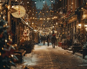 Wall Mural - a couple of people that are walking down a street