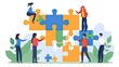 © At My Hat - A group of people are working together to solve a puzzle. The puzzle is made up of different colored pieces, and the people are standing around it, trying to figure out how to put it together