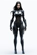 © overrust - futuristic female cyberfighter in black suit on white background