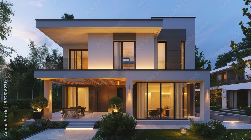 Picture of Modern suburban home with minimalist architecture, featuring an ...