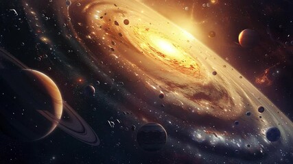 Wall Mural - spiral galaxy with planets and stars in deep space. solar system with nebulae and galaxy. science an