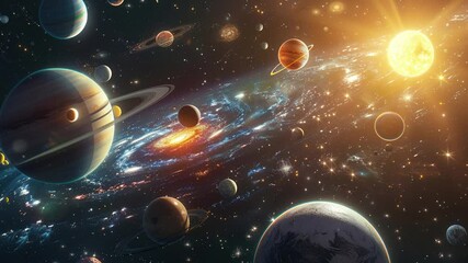 Wall Mural - spiral galaxy with planets and stars in deep space. solar system with nebulae and galaxy. science an