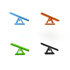 Canvas Print - Colorful Seesaw icon isolated on white background. Teeter equal board. Playground symbol. Minimalism concept. 3D render illustration