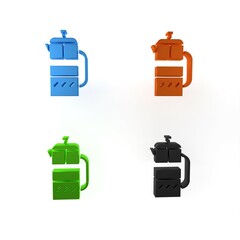 Canvas Print - Colorful French press icon isolated on white background. Minimalism concept. 3D render illustration