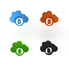 Poster - Colorful Cryptocurrency cloud mining icon isolated on white background. Blockchain technology, bitcoin, digital money market, cryptocoin wallet. Minimalism concept. 3D render illustration